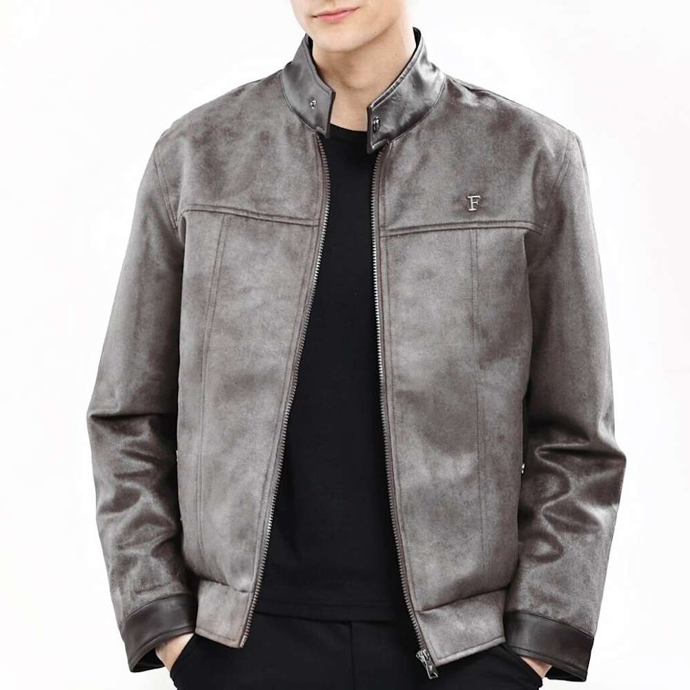 FERRARI F COLLECTIONS — MADE IN ITALY, FAUX LEATHER, SUEDE, GREY, LUXURY JACKET